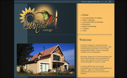 Sunbird Cottage website screenshot